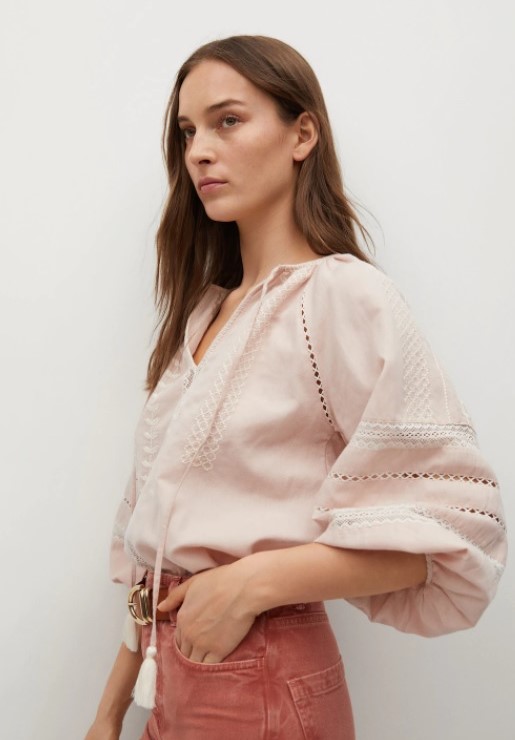 Mango, bluza s vezom od mješavine pamuka i lana, 229,90 kn